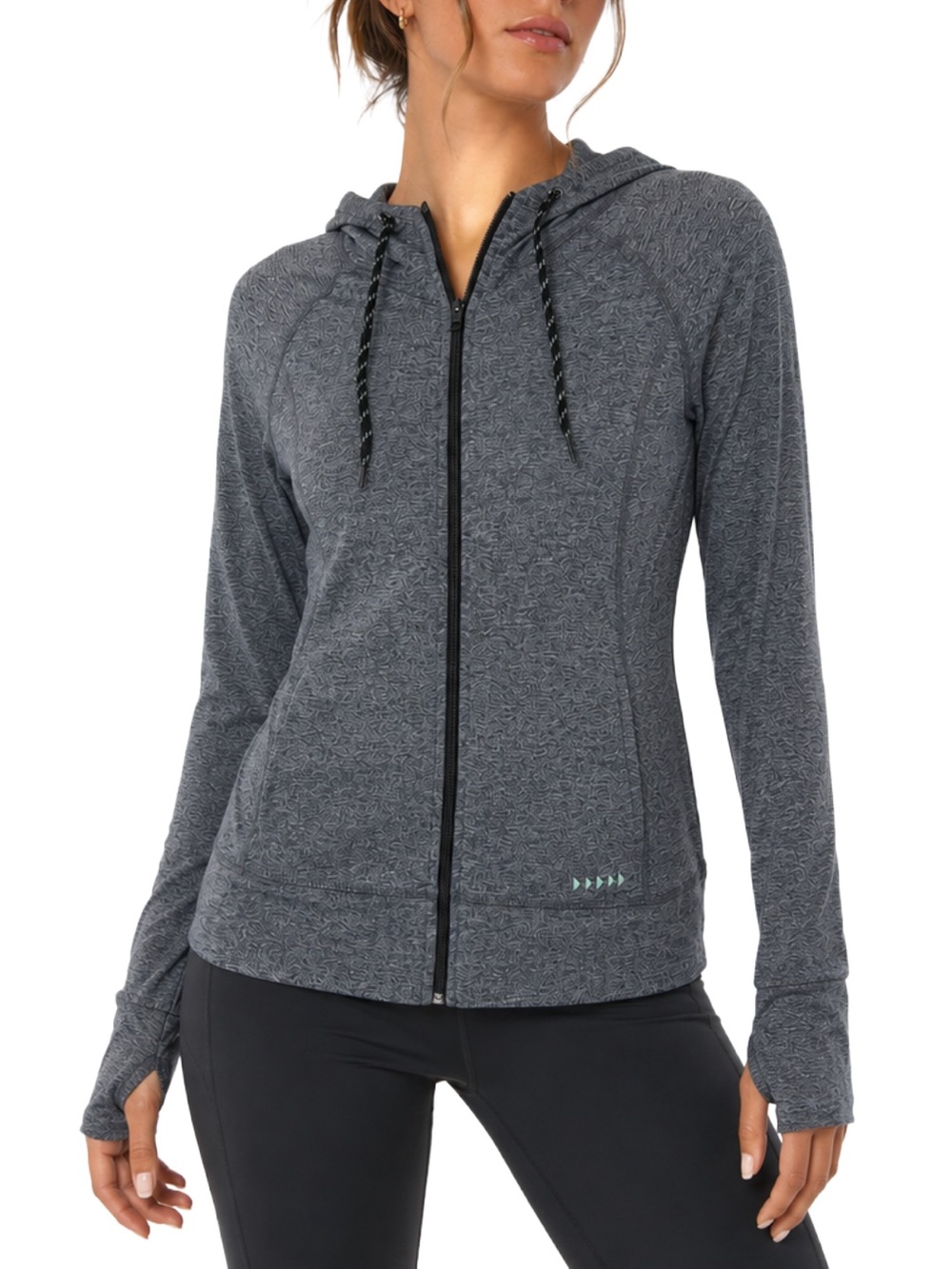 Pull&Bear Gray Marl Full Zip Active Hoodie Thumbholes Women’s L